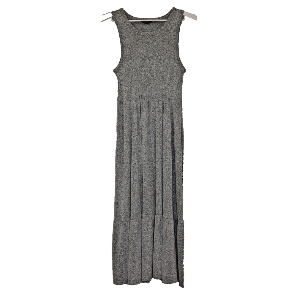 Lucky Brand Maxi Tank Dress Womens Sz Medium Gray Knit Sleeveless Tiered Stretch